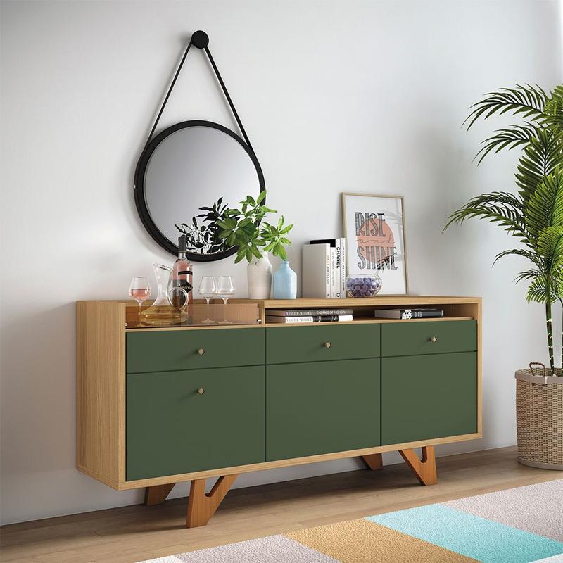 Buffet Aparador Decorativo Noeli com Bandeja Lateral Verde